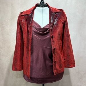 Lori Zoni Red Snakeskin Jacket Vintage 90s, 100% Silk Made in USA, Parisian Chic